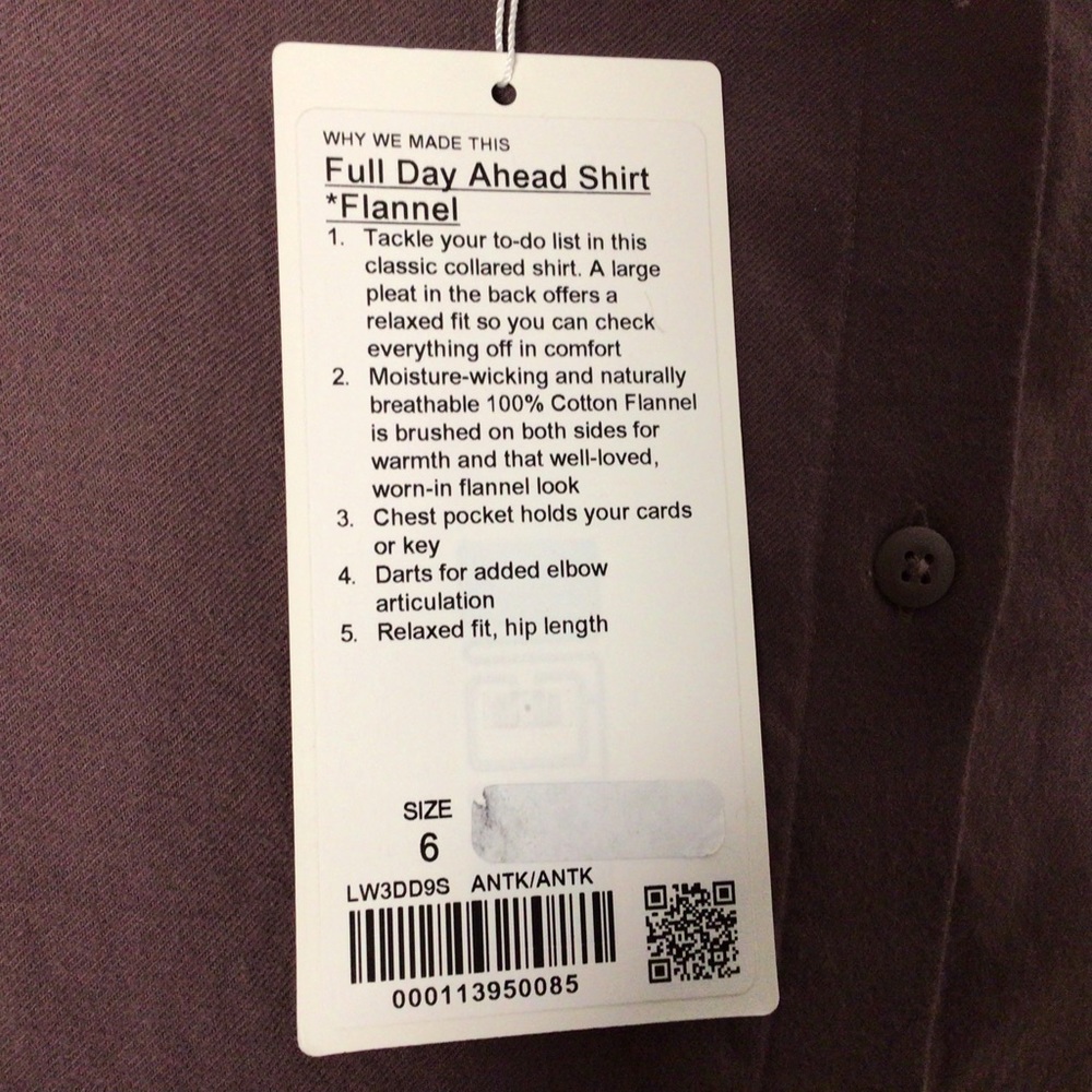 LULULEMON- Soft Flannel button down shirt in plum colour - SIZE 6 NWT - Picture 8 of 8